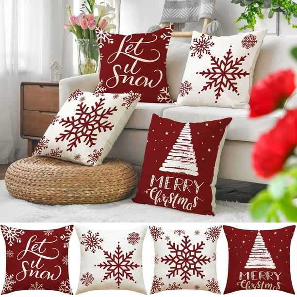 Christmas Pillow Covers 18x18 Set of 4 Cushion Decoration Christmas Pillow Cover Holiday Decor Throw Pillow Case for Sofa Couch Office Bedroom