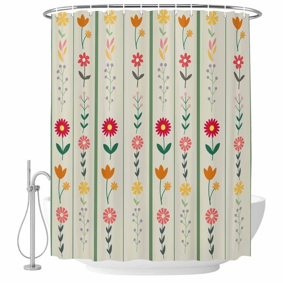 Green Spring Floral Shower Curtain, Waterproof Shower Curtains for Bathroom, Colorful Summer Flowers Vintage Botanical Washable Fabric Bathtub Curtain Set Bath Decor with 12 Hooks Extra Long 72"x96"