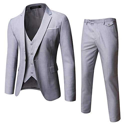Mens Slim Fit 3-Piece Suit One Button Formal Business Wedding Party Blazers Vest Pants Set
