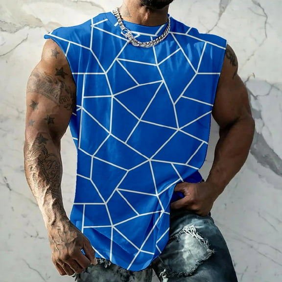 BEFOKA Print Tank Tops For Men Hawaiian Crew Neck Muscle Top Sleeveless Casual Shirts Workout Bodybuilding Tees Athletic Fitted Shirts L