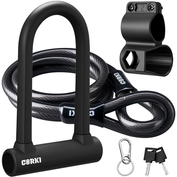 Candado en U para bicicleta Corki con arco de 17 mm y cable de 1,5 m, negro