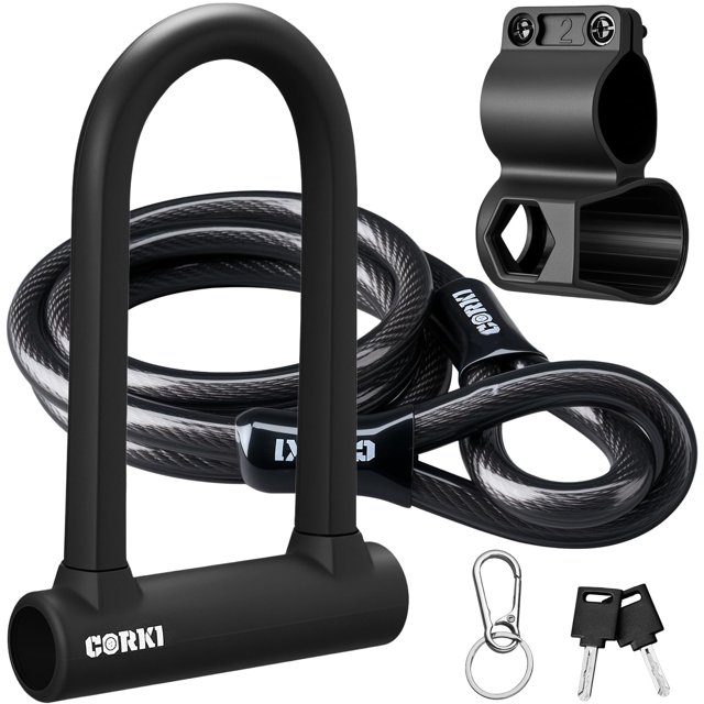 Candado en U para bicicleta Corki con arco de 17 mm y cable de 1,5 m, negro