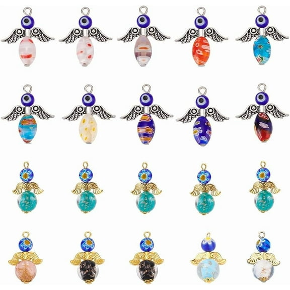 1box 20pcs Angel Wings 2 styles Colorful Angel Wing Angel Devil's Eye with Beads Angel Wings Jewelry for Keychain Necklace Earring Craft Party Favor Jewelry Making