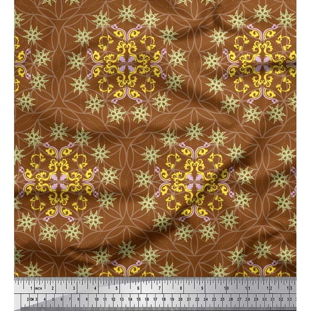 Soimoi Poly Georgette Fabric Moroccan Damask Fabric Prints by Yard 42 Inch Wide