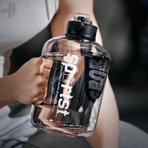 Large Capacity Water Bottle 57oz, Big Motivational Time Marker Jug with Straw & Carry Rope, Portable Plastic Sport Bottle for Gym Outdoor(Black)