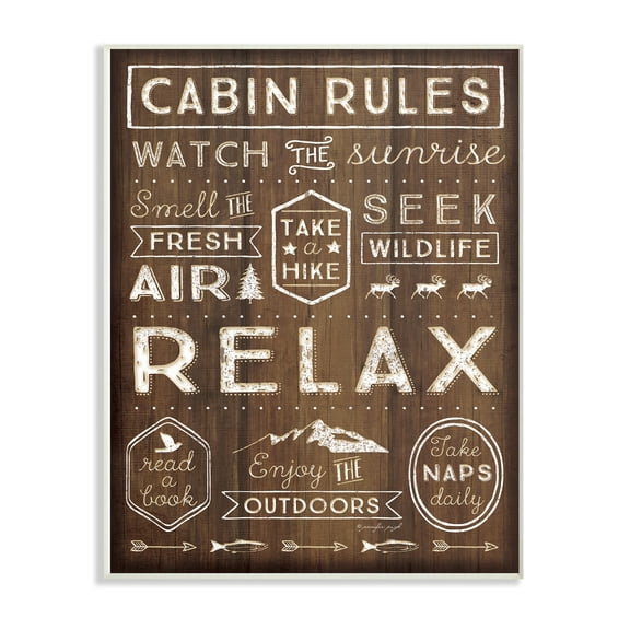 The Stupell Home Decor Collection Outdoors Cabin Rules Oversized Wall Plaque Art, 12.5 x 0.5 x 18.5