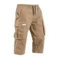 thumbnail image 4 of Domuza Mens Capri Cargo Shorts Below Knee Long Shorts with Pockets Drawstring Elastic Waist Relaxed Utility Hiking Pants Khaki XL, 4 of 7