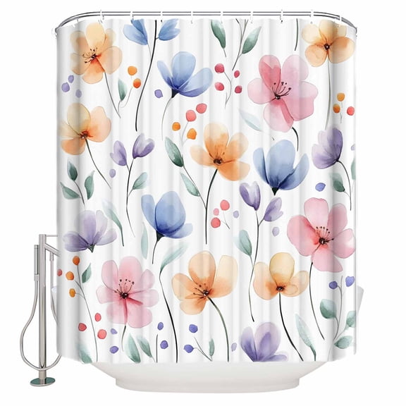 Shower Curtain Bathroom Set Spring Gradient Flower Leaves Waterproof Fabric Shower Curtains with Grommets&Hooks Watercolor Blossom Floral Privacy Bath Curtain for Bathtub 36x72in