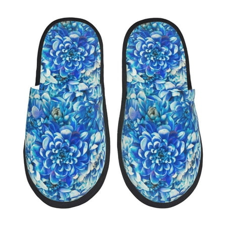 

Rateoe Vibrant Blue Floral Pattern Fuzzy Slippers Fuzzy Soft House Slippers Plush Furry Warm Cozy Open Toe Fluffy Home Shoes-Medium