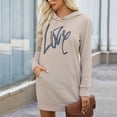 thumbnail image 4 of Vestido con capucha de manga larga para mujer, informal, con puños de punto acanalado, estampado con cordón, sudadera con bolsillo, 4 of 6