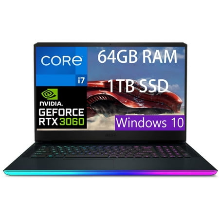 MSI GE76 Raider 17 Gaming Laptop, 17.3" FHD (1920 x 1080) 144Hz, Intel Core i7-11800H 8 Core, NVIDIA GeForce RTX 3060 ‎6GB, 64GB DDR4 1TB PCIe SSD, Wi-Fi6, Windows 10