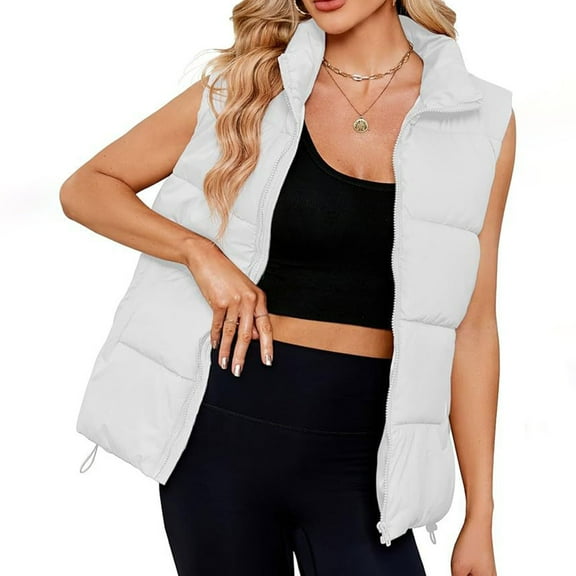 Women's Vests Solid Color Sleeveless Jacket Mid To Long Style Stand Up Collar Warm Down Thick Jacket Workout Jackets Long Puffer Puffy Thick Casual Comfy Vests for Woman