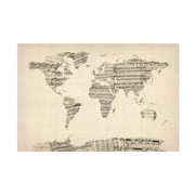 Trademark Fine Art Michael Tompsett Old Sheet Music World Map Canvas Wall Art - 30x47