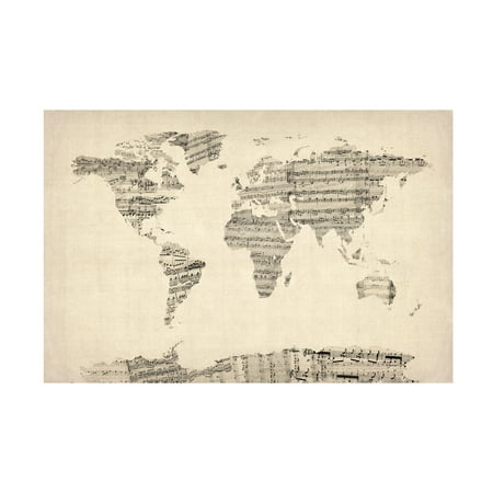 Trademark Fine Art Michael Tompsett Old Sheet Music World Map Canvas Wall Art - 30x47