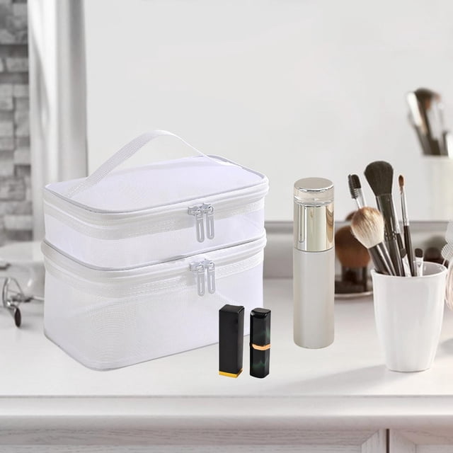 Neceser de doble capa Salvador Estuche de aceite esencial de viaje ligero Bolsa de maquillaje de mujer Gran capacidad para accesorios Blanco