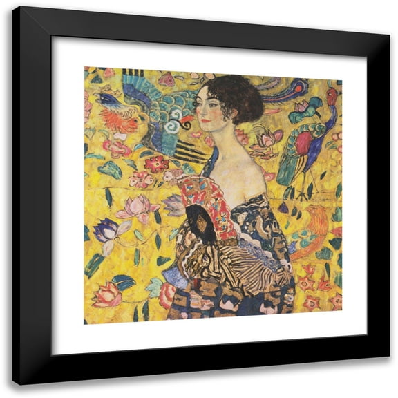 Gustav Klimt 12x12 Black Modern Framed Museum Art Print Titled - Woman with Fan (1917-1918)