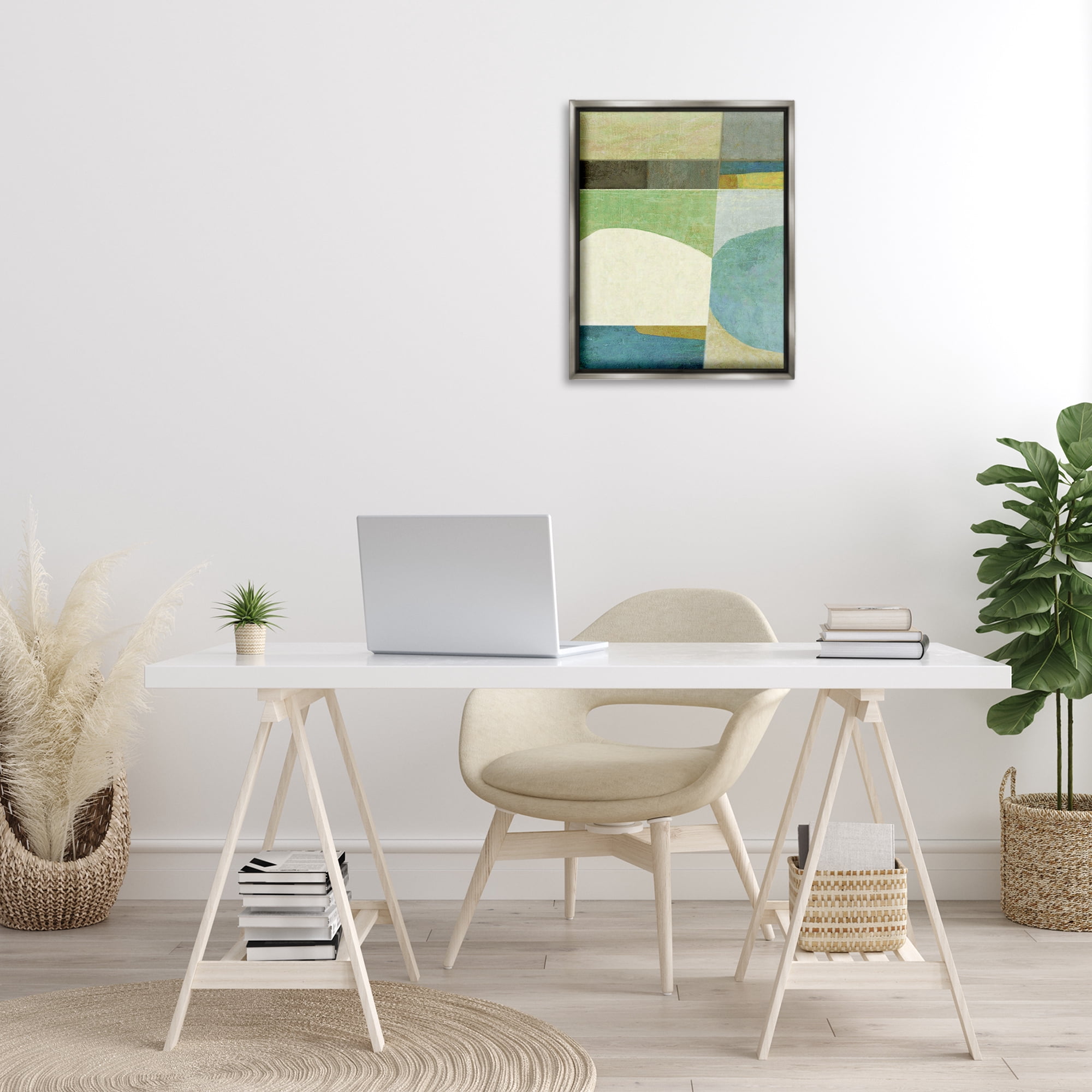 Stupell Industries Subtle Shapes Collage Abstract Painting Gray Floater Framed Canvas Art Print Wall Art, 17 x 21
