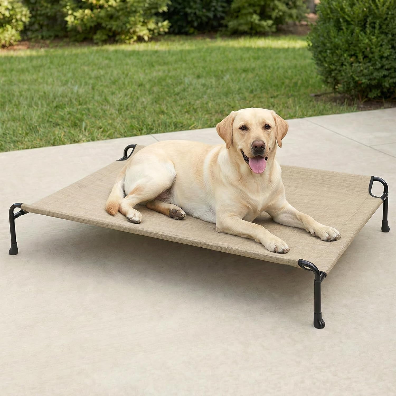 Outdoor Dog Bed, Raised Dog Beds for Large Dogs, Elevated Dog Bed with Headrest, Washable Cooling Pet Cot with Non-Skid Feet, Breathable Mesh, Pet Hammock for Indoor or Camping, 47", Black