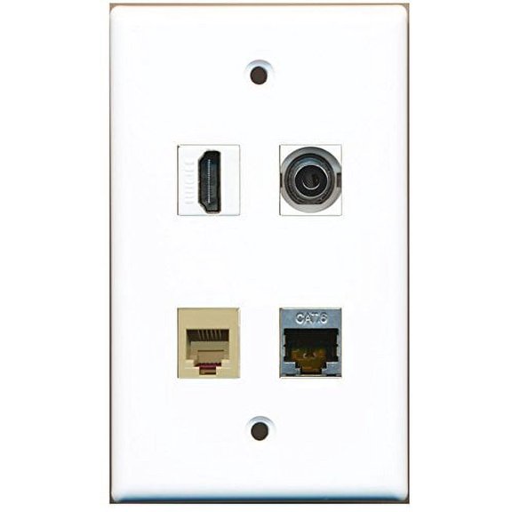 RiteAV - 1 Port HDMI 1 Port Phone RJ11 RJ12 Beige 1 Port Shielded Cat6 Ethernet 1 Port 3.5mm Wall Plate