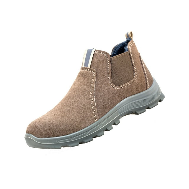 Woobling Men Work Bootie Steel Toe Protection Boot Slip Resistant Boots Scald Proof Safety Shoe Outdoor Working Shoes Brown 7
