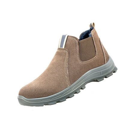 

Rotosw Mens Work Bootie Steel Toe Protection Boot Slip Resistant Boots Scald Proof Plush Lined Working Shoes Workplace Puncture-proof Safety Shoe Brown 10