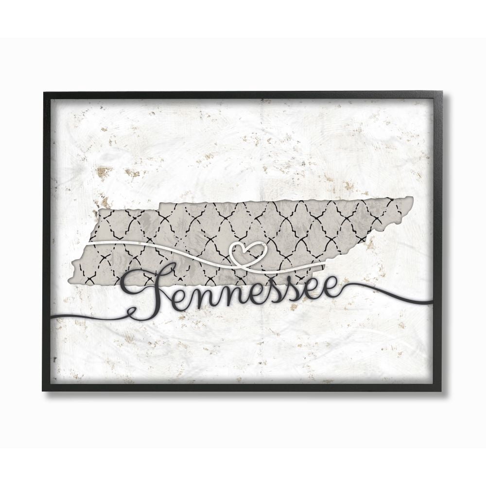 Stupell Industries Tennessee Patterned Grey US State Design Framed Wall Art by Ziwei Li
