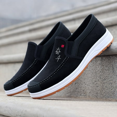 

ZTTD Fashion All Season Men Casual Shoes Flat Non Slip Lightweight Suede Cloth Solid Color Comfortable Elastic Slip On