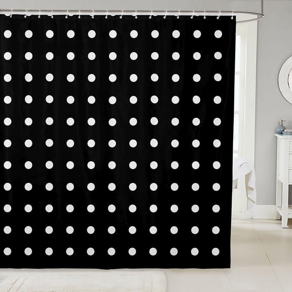 Black And White Polka Dot Shower Curtain Fabric Water Resistant Bathroom Decor 71x71 Inches