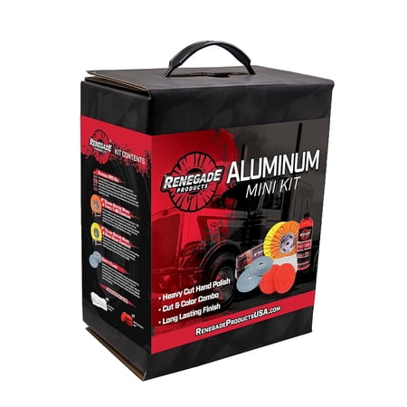 Renegade Products Aluminum Polishing Mini Kit Complete with Buffing Wheels, Buffing Compounds, Right Angle Grinder Safety Flange, Pro Red Hand Polish and Microfibers