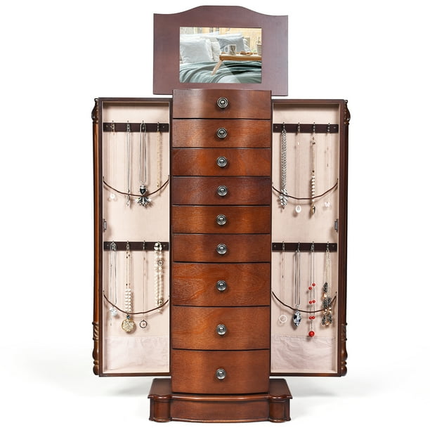 Top 8 Drawers Old Fashioned Jewelry Cabinet Vanity Makeup Set Brown Com Top 8 Drawers Old Fashioned Jewelry, Makeup Armoire Vanity
