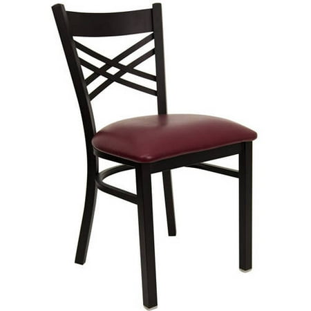 Flash Furniture X-Back Chairs - Set of 2, Black Metal / Burgundy Vinyl Seat
