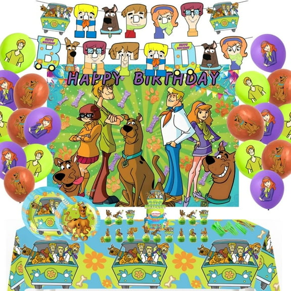 Scooby Birthday Party Decorations Set for - Puppy Theme Birthday Party Supplies Include Balloons, Banner, Cake Topper & Cupcake Toppers for kids