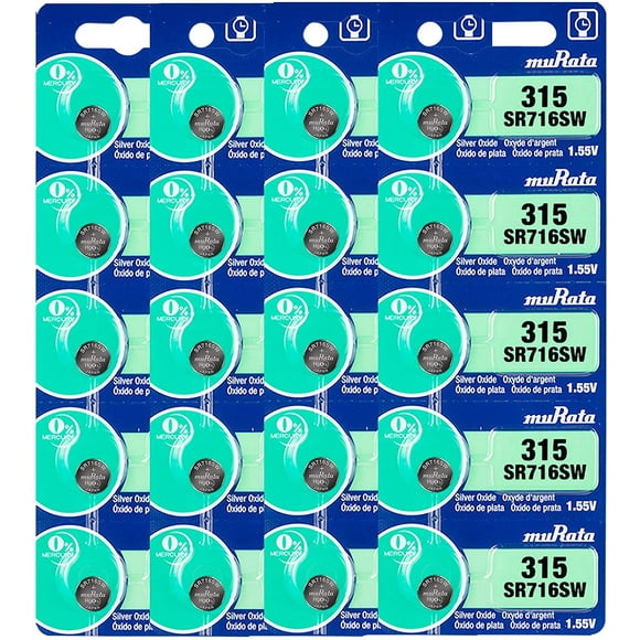 Murata 315 SR716SW Battery 1.55V Silver Oxide Watch Button Cell (20 Batteries)