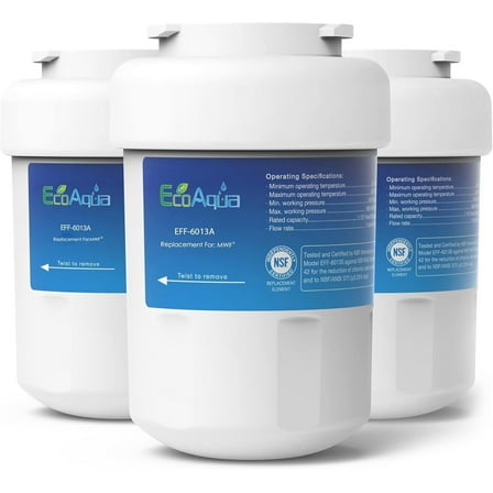 EcoAqua EFF-6013A Replacement Filter, Compatible with GE MWF SmartWater, MWFA, MWFP, GWF, GWFA, 46-9991, HDX FMG-1, WFC1201, GSE25GSHECSS, PC75009, RWF1060 Refrigerator Water Filter, 3 Pack