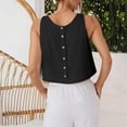 thumbnail image 3 of DuoJiaJ Womens Linen Crop Tops Summer Casual Loose Cotton Linen Sleeveless Tank Top Black S, 3 of 5