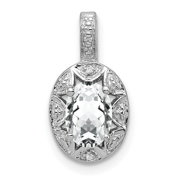 Auriga Fine Jewelry 925 Sterling Silver Rhodium-plated Diamond & White Topaz Pendant for Women (L-16mm, W-9mm)