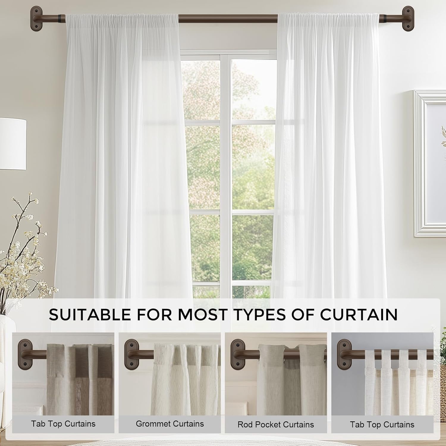 Wrap Around Curtain Rods White, Blackout Heavy Duty Curtain Pole for Windows 72 to 144 Inch, 1" Decorative Room Darkening Curved Modern Drapery Rod (White/Unique Design/All Metal)