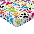 thumbnail image 2 of Ambesonne Colorful Fitted Sheet 2 Pcs Set, Cartoon Dog Paw Traces, King, Purple Blue Green, 2 of 3