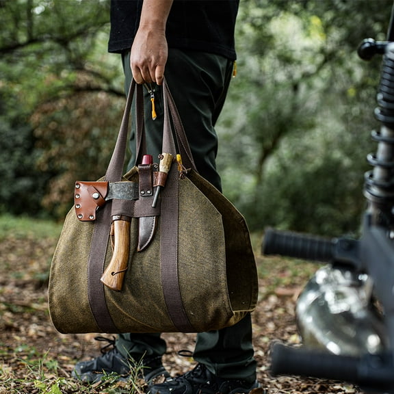 large heavy duty canvas firewood log carrier