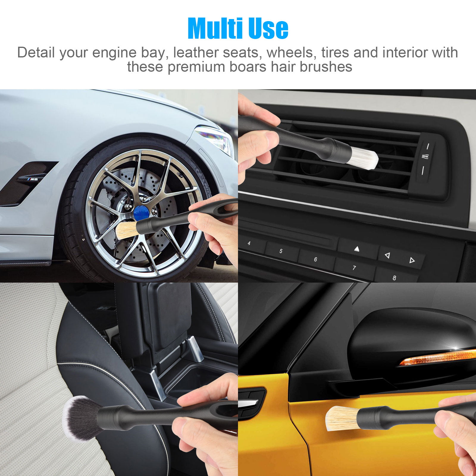 3Pcs Car Detailing Brush Set, EEEkit Car Detail Brush Kit with Fiber Soft  Boars Hair, Detailing Brushes Cleaning for Interior or Exterior, Air Vents,  Emblems Wheels, Engine Bay, Leather Seats 