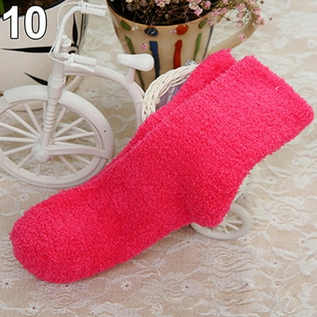 

YMH Women Girl Winter Warm Thicken Coral Fleece Fluffy Solid Color Sleep Bed Socks