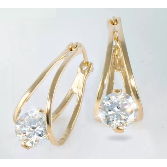 2Ct Round Cut Lab Created Diamond Pretty Solitaire Women Hoop Earrings 14K Yellow Gold Plated For Her