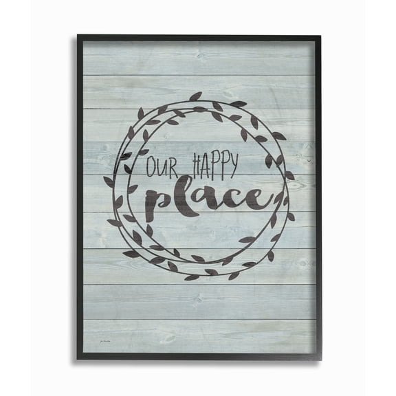 Stupell Our Happy Place Plank Wood Look Framed Giclee Texture Art 16 x 20