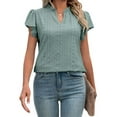 thumbnail image 4 of Gustave Ruffle Short Sleeve Tops for Women Eyelet Embroidery T Shirts Summer Casual Dressy Hollow V Neck Blouses "Green, S", 4 of 7