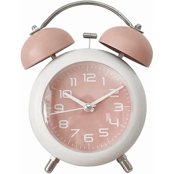 Alarm Clock, Metal 4 Inch Desk Table Analog Clock Silent with Night Light for Dormitory Home Office Travel Decor Alarm Clock (Pink)