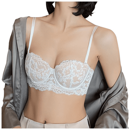 Fulorrnie Bras for Women Supportive Underwire Comfort Balconette Bralette Lace Adjustable Strap Soft Cup Bra  White  32