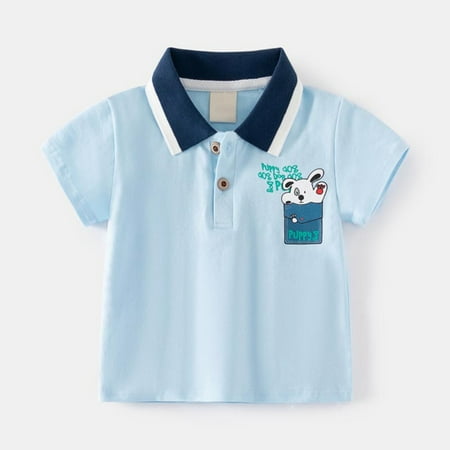 

Xijirk Kids Boys Girls Short Sleeve Casual Striped Shirt Button Closure Comfortable & Soft Fabric-Blue-5-6 Years