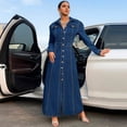 thumbnail image 2 of Women Long Sleeve Denim Maxi Dress Lapel Collar Button Front Slim Fit Long Dresses for Fall Winter Evening Party Daily Outing, 2 of 6