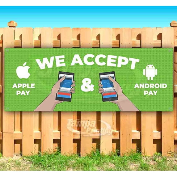 We Accept Online Pay 13 oz Vinyl Banner With Metal Grommets