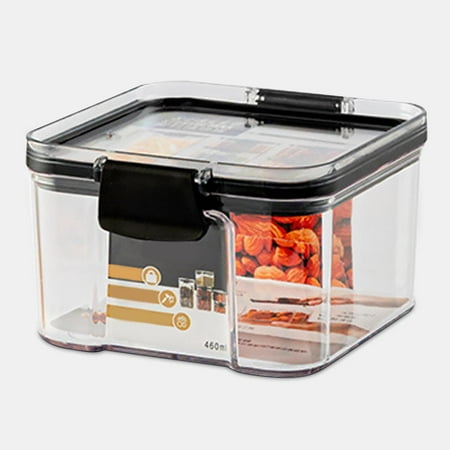 

2pcs Cereal Storage Container Airtight Food Fresh Box Square Clear Sealed Jar Food Sacks Dispenser 460ml